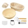 Complete Bread Baking Kit Banneton Proofing Basket Set 9In Round And 10In Oval Basket With Linen Liner Lame Dough Scraper Blender Whisk