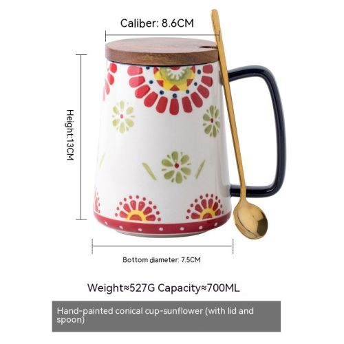 Alley Tail Pastoral Style Large Capacity Hand-painted Cup 700ML Ceramic Mug Office Drinking Glass