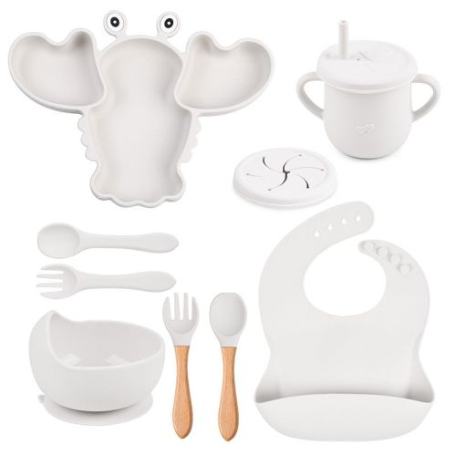 Baby And Infant Baby Food Three-grid Lobster Silicone Plate Suit