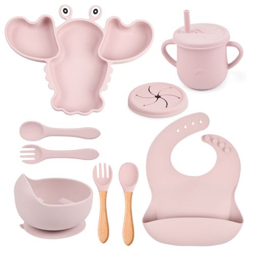 Baby And Infant Baby Food Three-grid Lobster Silicone Plate Suit